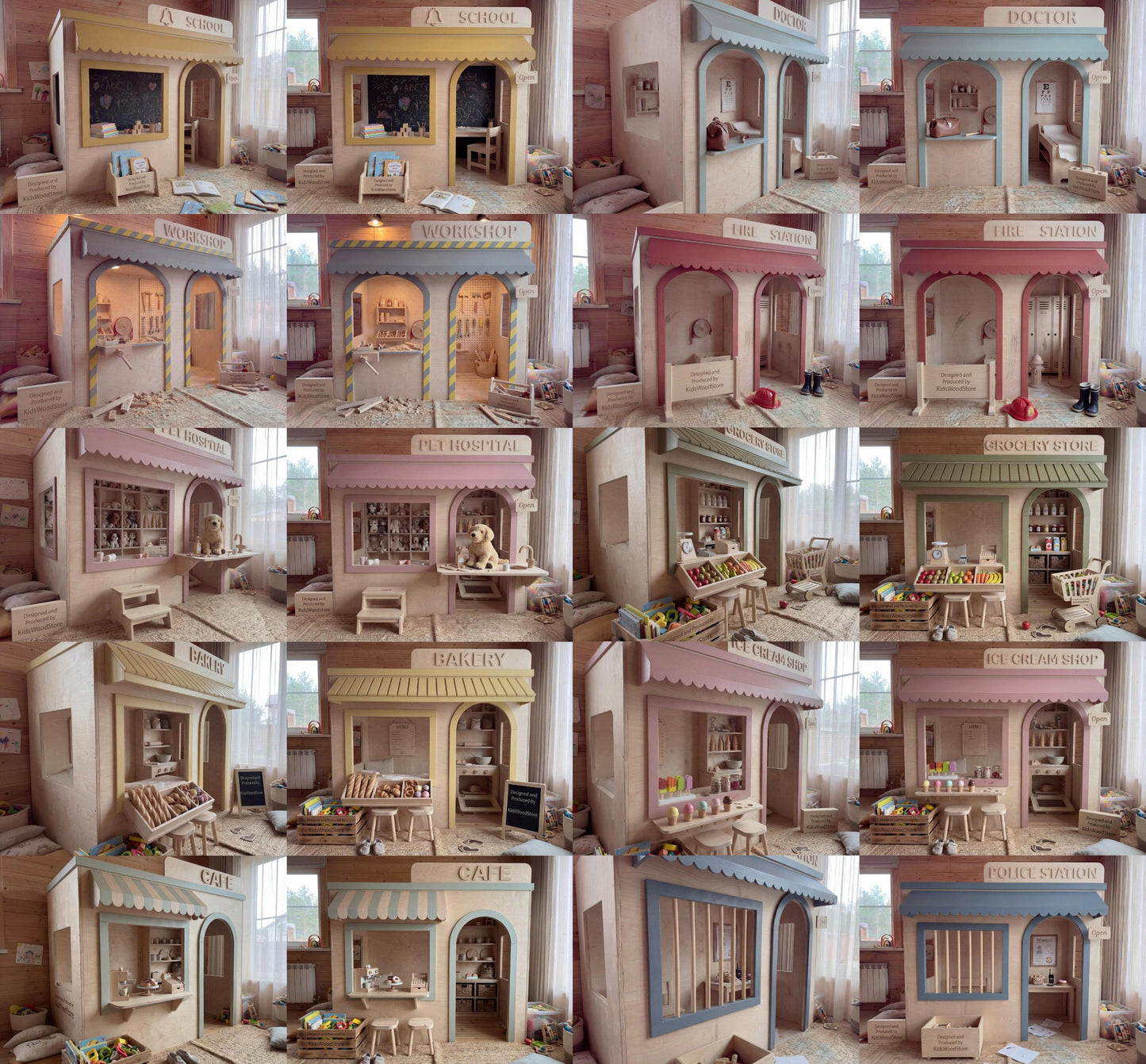 Wooden Kids Pretend Playhouse | Custom Indoor Role Play Bakery Playhouse for Home & Commercial Use