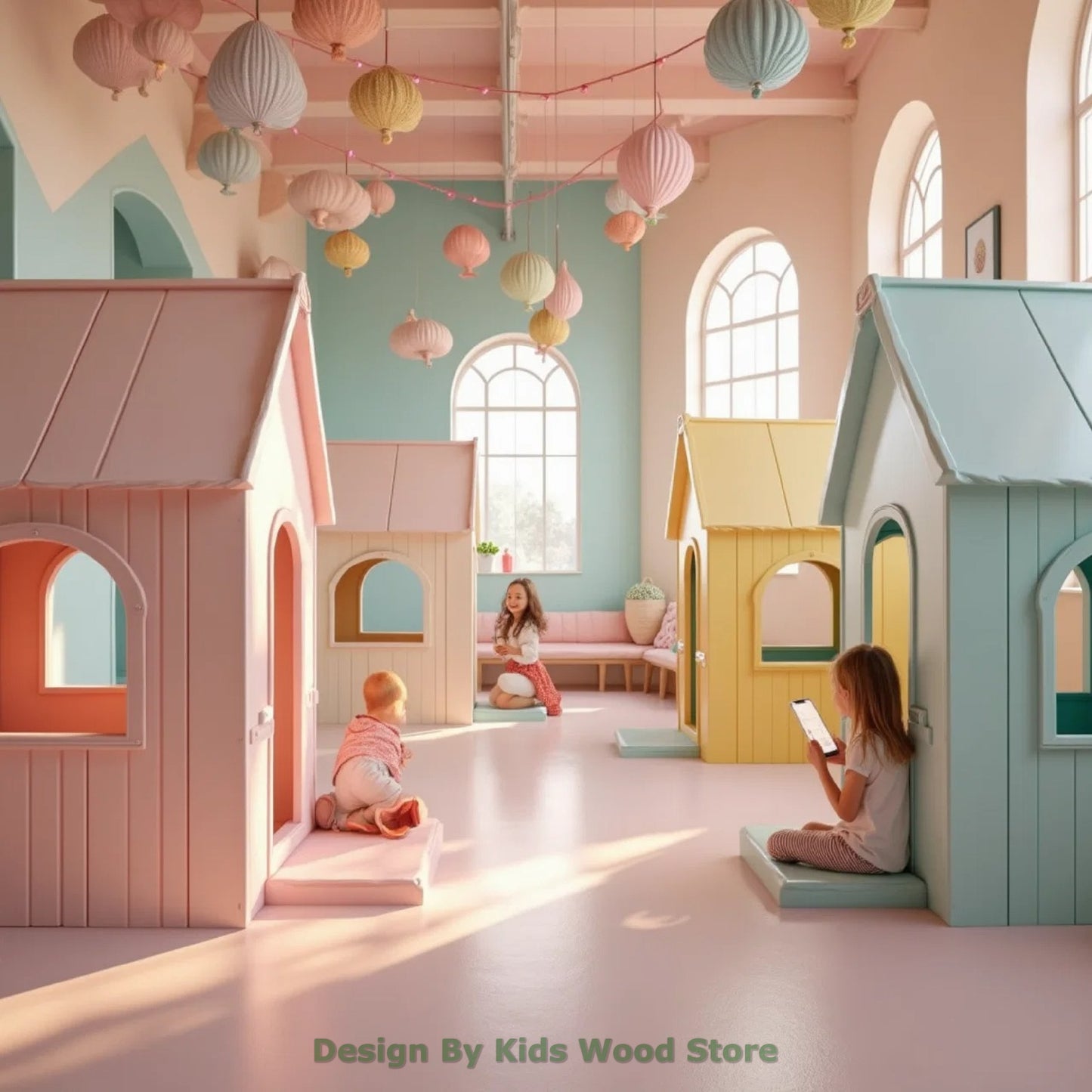 Individuell gestaltbare, pädagogische Spielstädte aus Holz für drinnen und draußen – fantasieanregende Designs für Kindertagesstätten, Spielcafés und Spielhäuser