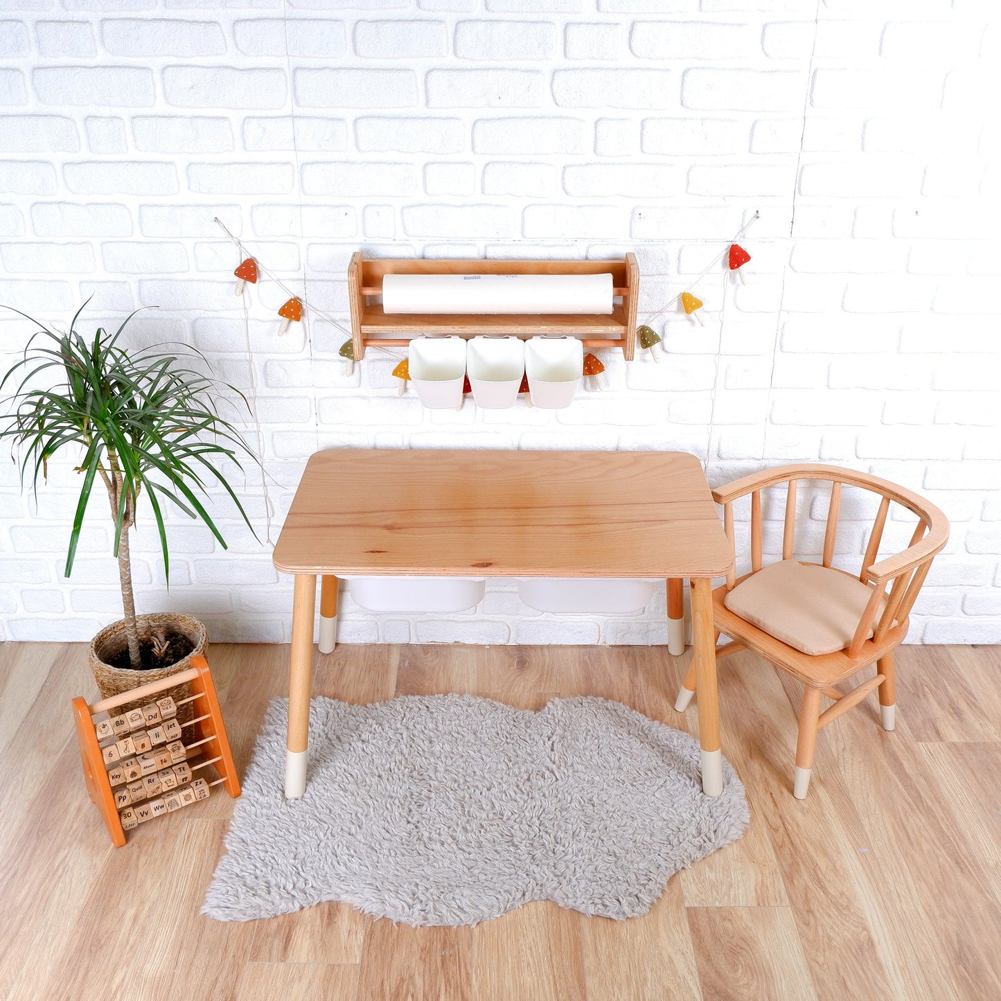 Wooden Kids Table, Kids Windsor Chair, and Kids Windsor Bench Set for Kids and Toddler - Customizable
