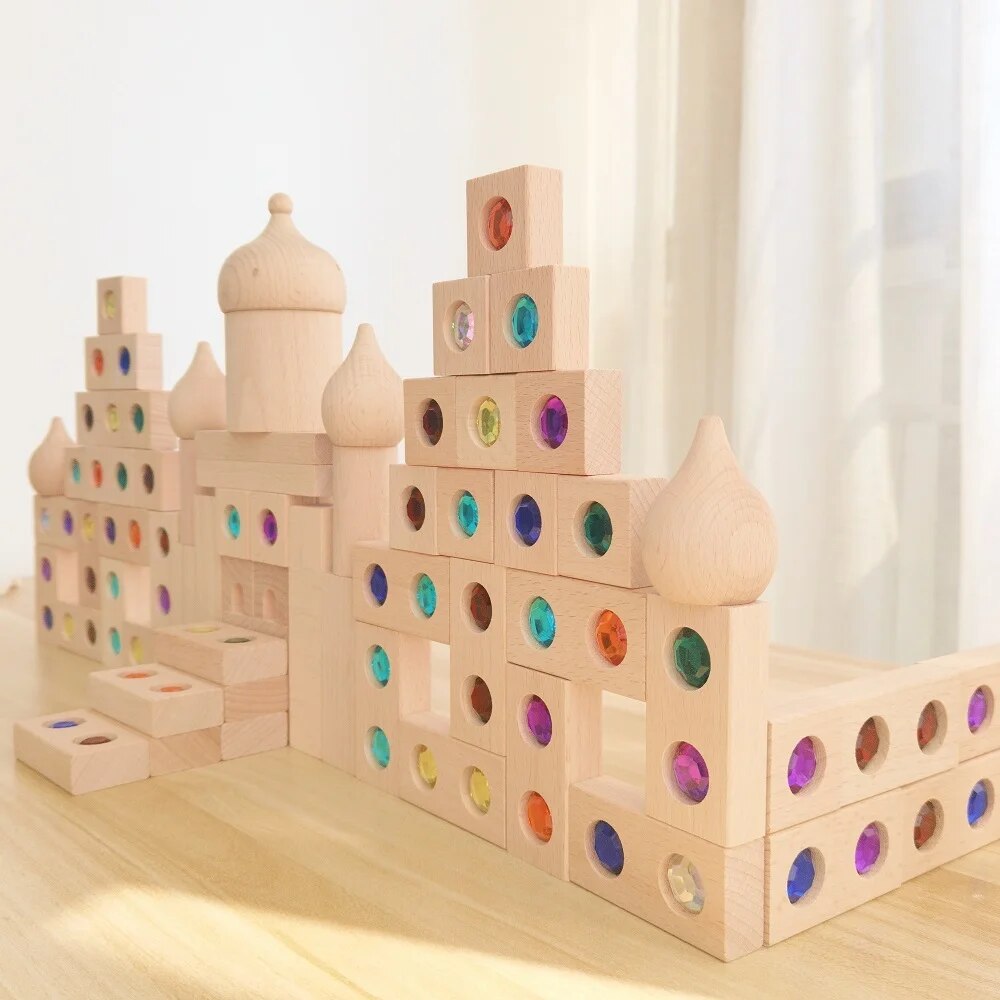 20-100PCS Big Wooden Castle Building Blocks Toys Montessori Stacking Toys For Children Construction Building houten speelgoed