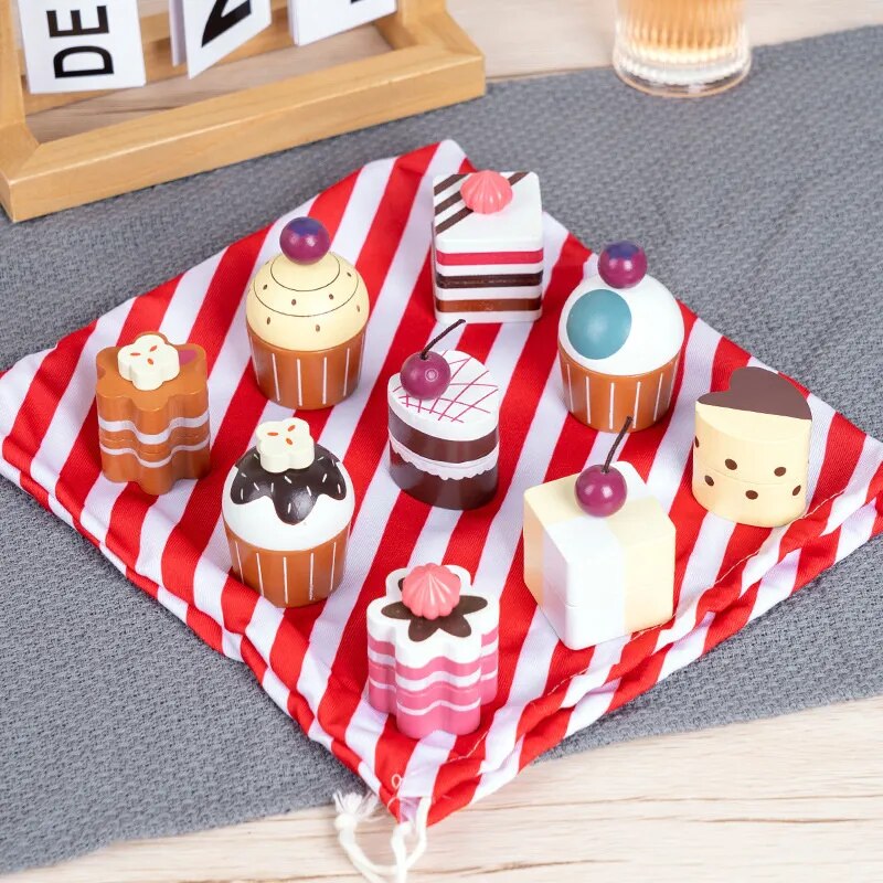 Wooden Simulation Macaron Coffee Tea Set Afternoon Tea Kitchenware Birthday Double Cake Food Model Kitchen Pretend Food Toy Girl  For Wooden Play Kitchen