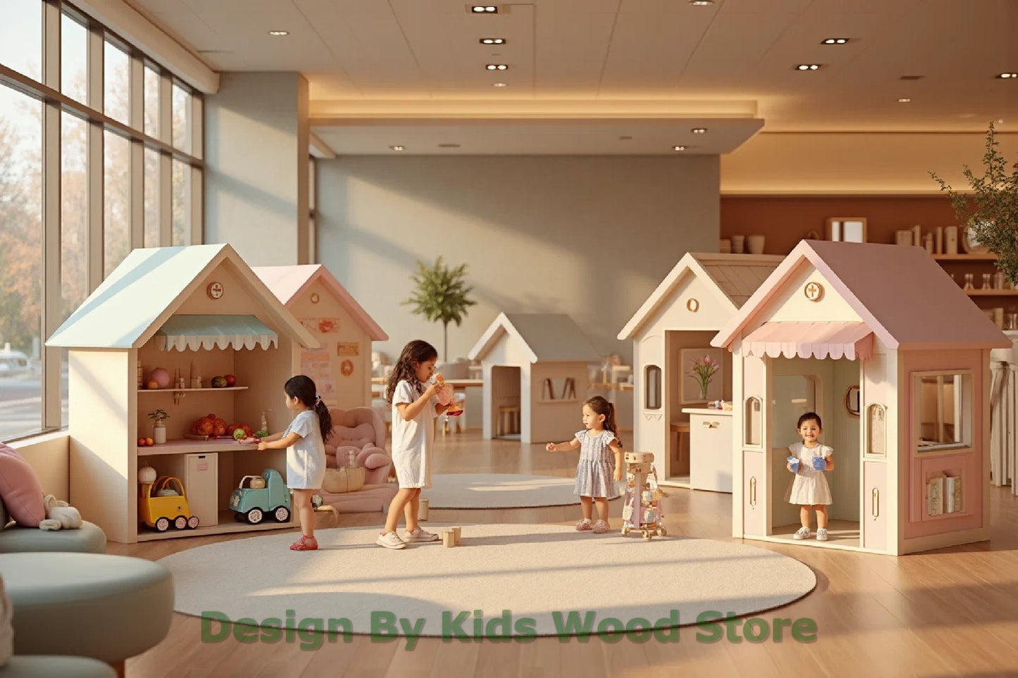 Individuell gestaltbare, pädagogische Spielstädte aus Holz für drinnen und draußen – fantasieanregende Designs für Kindertagesstätten, Spielcafés und Spielhäuser