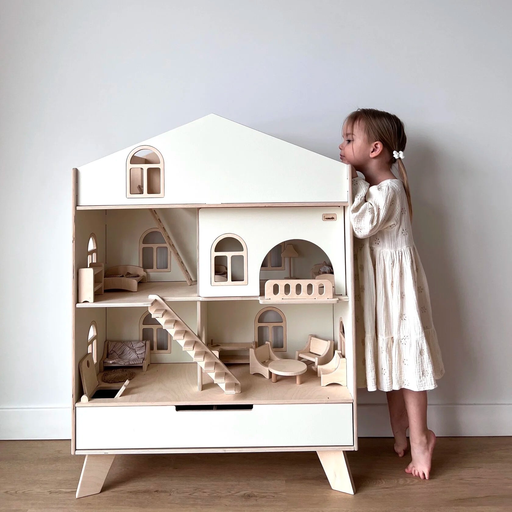 Grand Wooden Dollhouse with Furniture and Accessories Scandinavian D Kids Wood Store