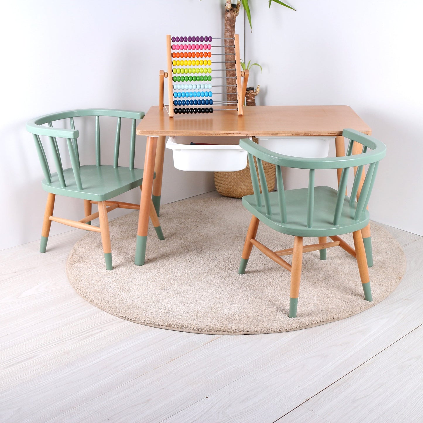Wooden Kids Table, Kids Windsor Chair, and Kids Windsor Bench Set for Kids and Toddler - Customizable