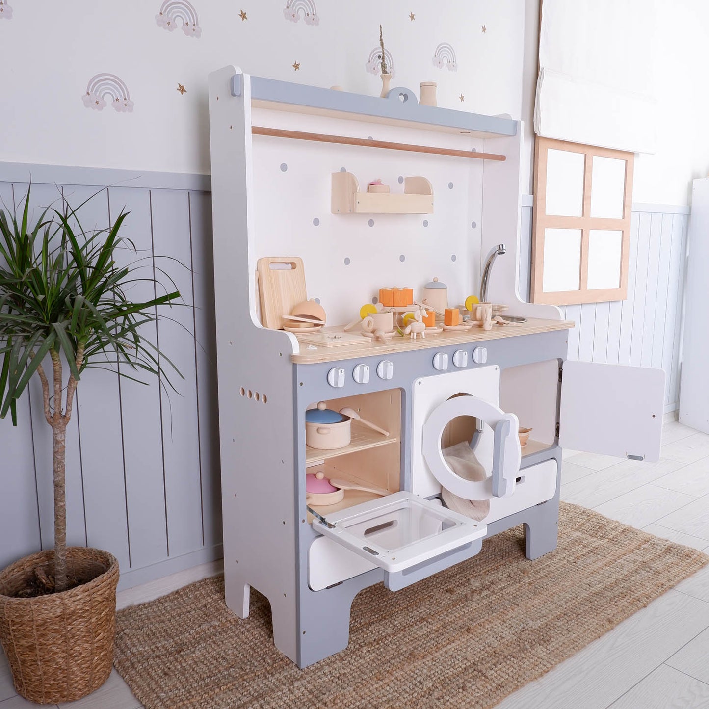 Wooden Tea Set for Playing, Wooden Toy Tea Set For Wooden Play Kitchen