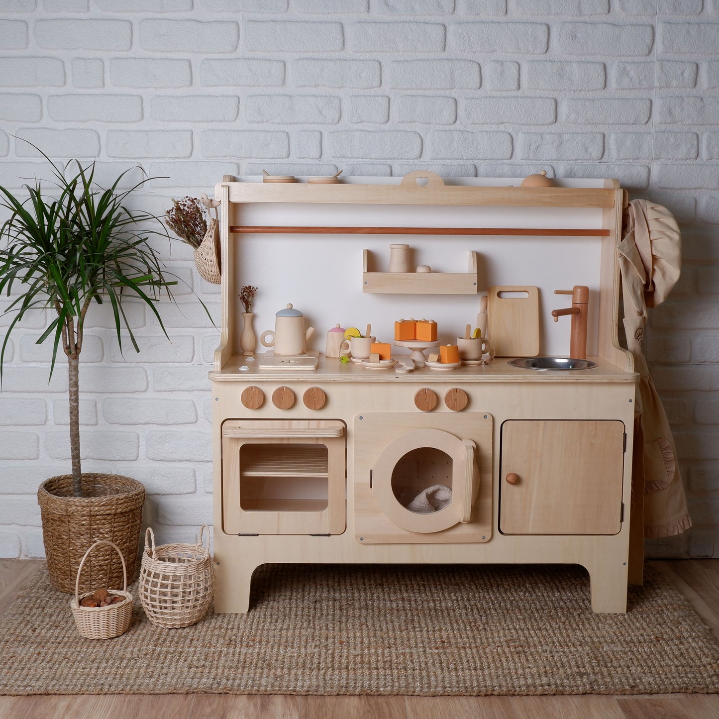 Wooden Play Kitchen Customizable Natural Wood