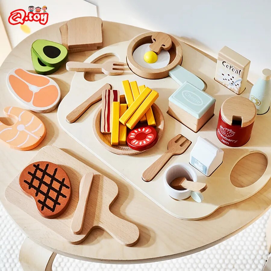Children Luxury Kitchen Pretend Play Set Wooden Imitation Game Pot