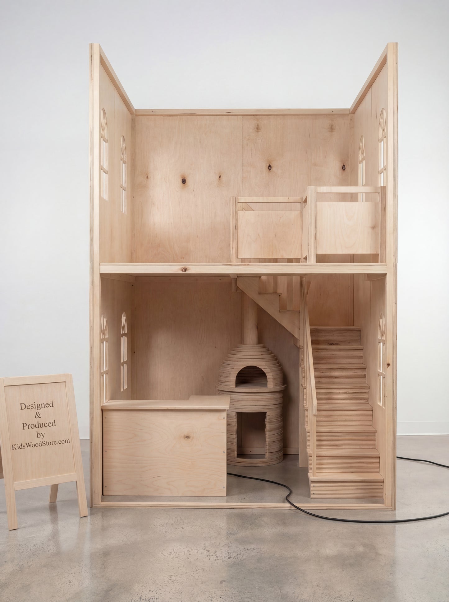 Extra Tall Two-Story Wooden Playhouse – Grand Café Concept 7 × 7 ft Base | 11 ft Height | Fully Customizable Indoor Play Structure