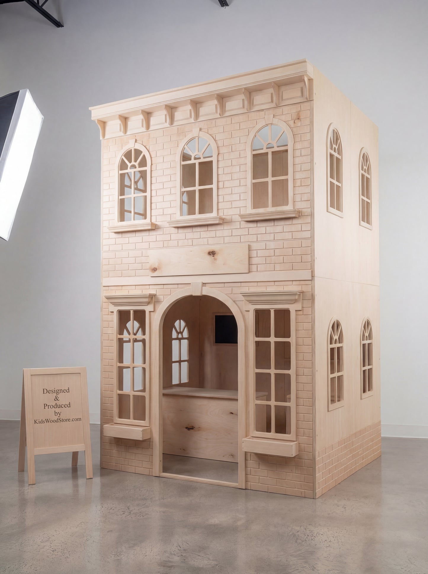 Extra Tall Two-Story Wooden Playhouse – Grand Café Concept 7 × 7 ft Base | 11 ft Height | Fully Customizable Indoor Play Structure