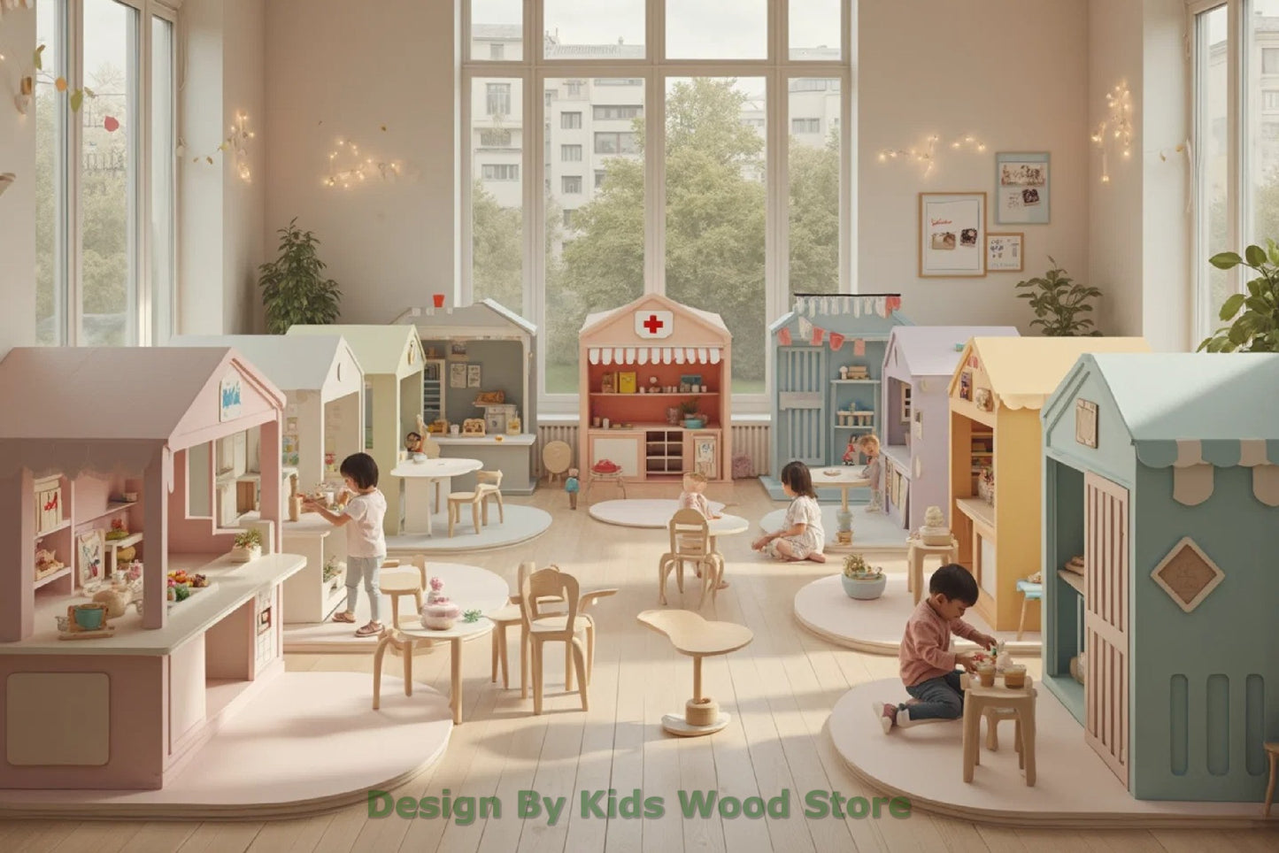 Customizable Educational Indoor and Outdoor Wooden Play Towns for Kids – Imagination-Boosting Designs for Daycares, Play Cafes and Playhouses