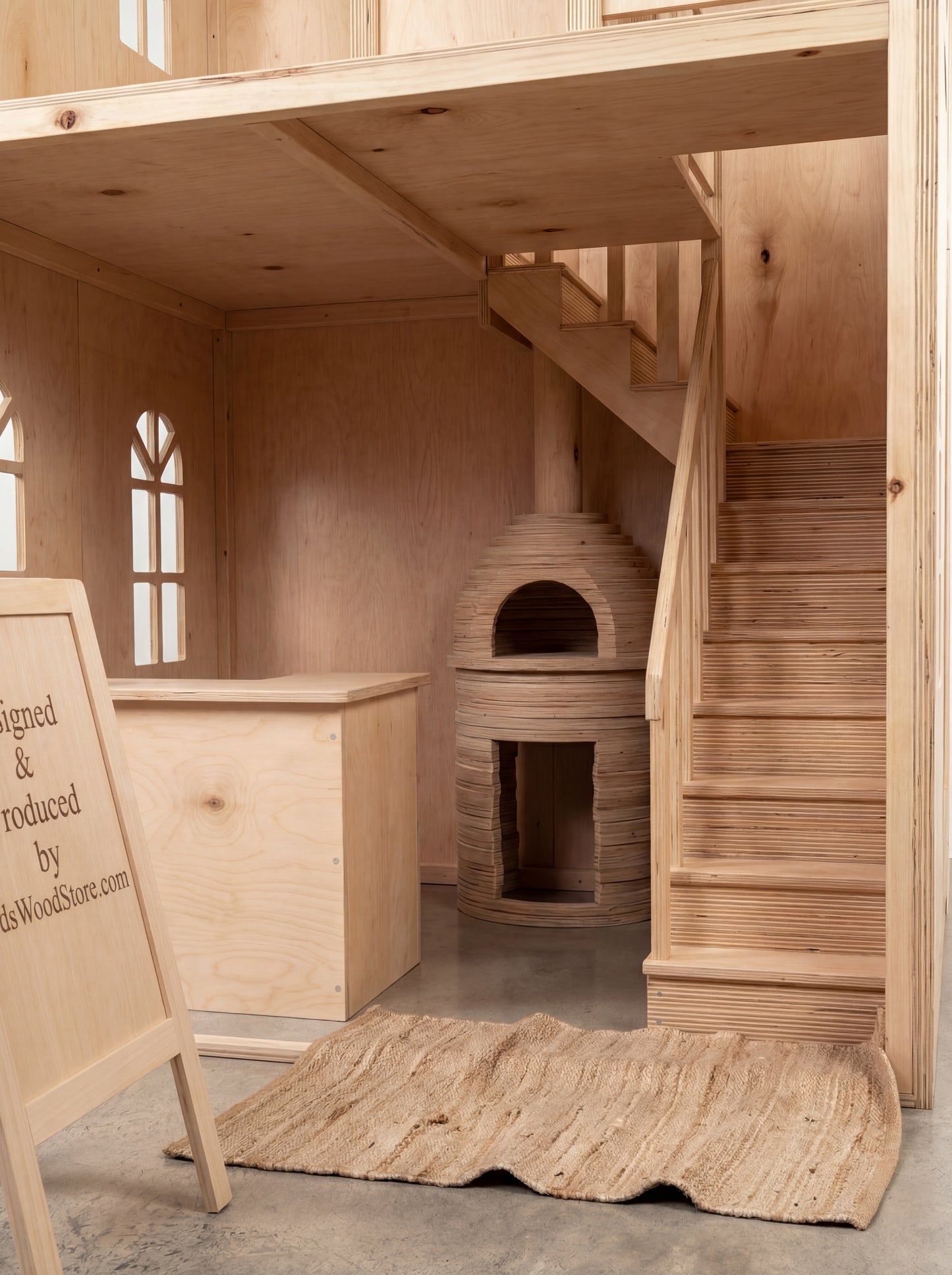 Extra Tall Two-Story Wooden Playhouse – Grand Café Concept 7 × 7 ft Base | 11 ft Height | Fully Customizable Indoor Play Structure