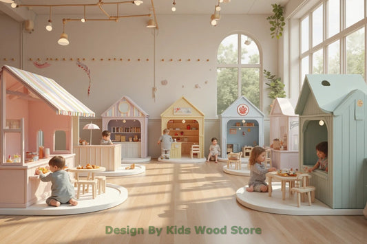 Customizable Educational Indoor and Outdoor Wooden Play Towns for Kids – Imagination-Boosting Designs for Daycares, Play Cafes and Playhouses