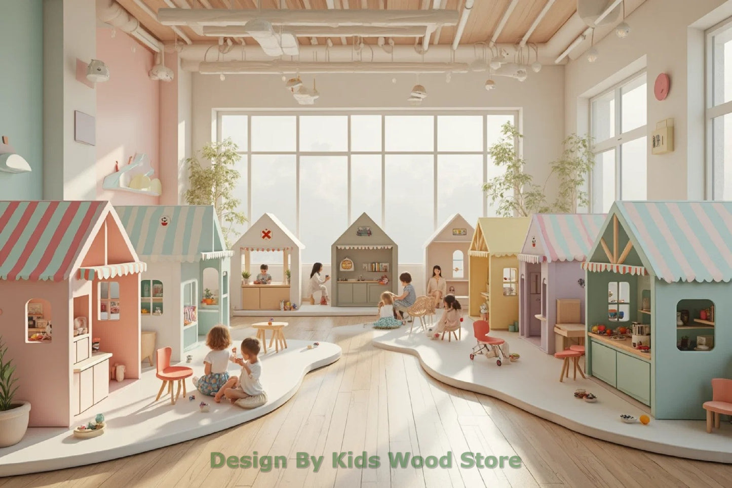 Customizable Educational Indoor and Outdoor Wooden Play Towns for Kids – Imagination-Boosting Designs for Daycares, Play Cafes and Playhouses