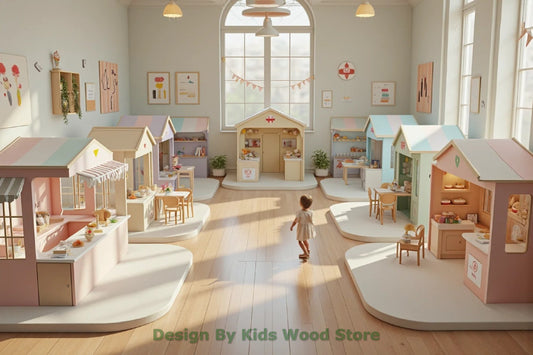 Customizable Educational Indoor and Outdoor Wooden Play Towns for Kids – Imagination-Boosting Designs for Daycares, Play Cafes and Playhouses