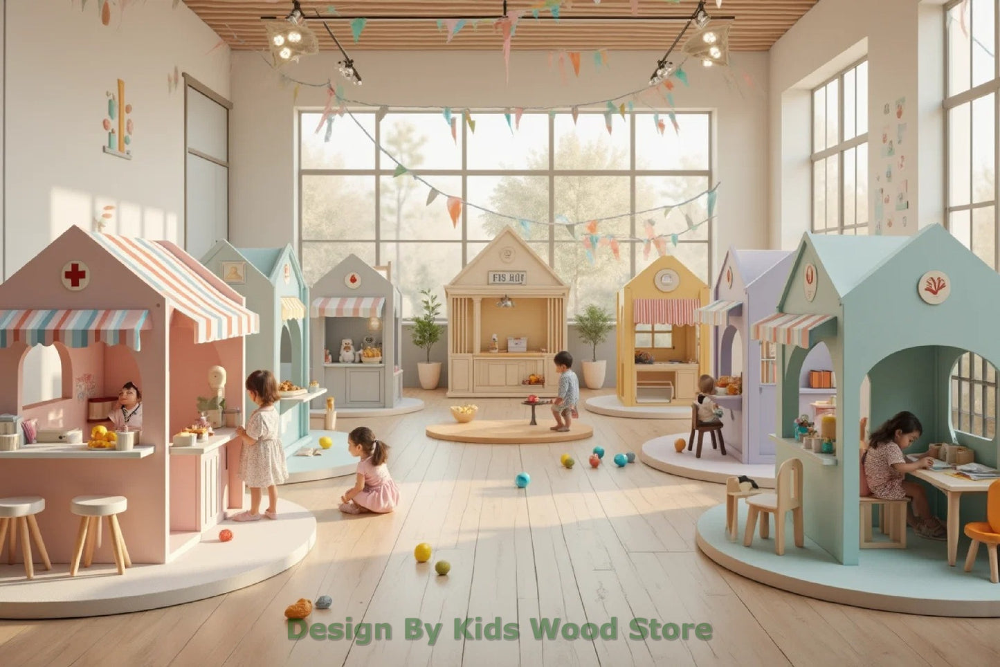 Customizable Educational Indoor and Outdoor Wooden Play Towns for Kids – Imagination-Boosting Designs for Daycares, Play Cafes and Playhouses