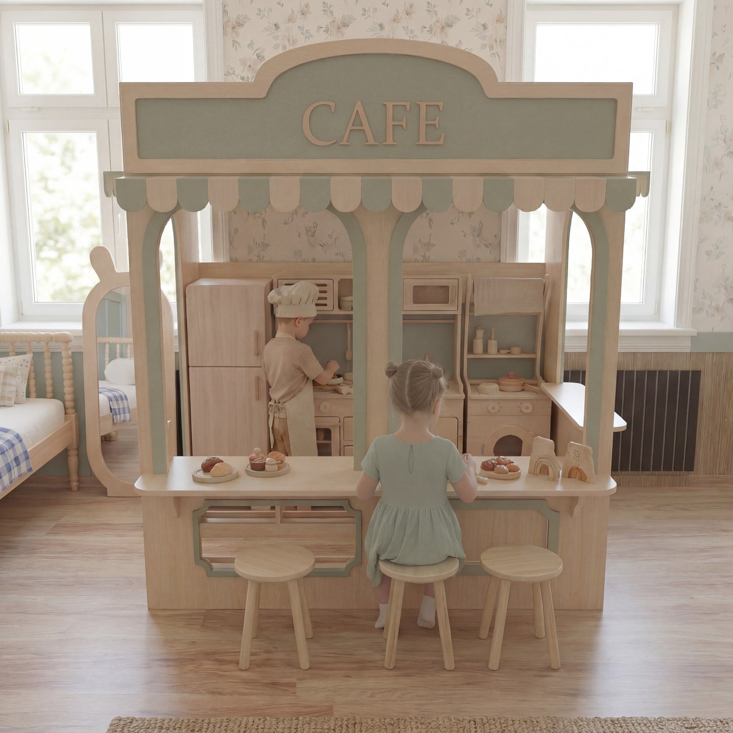 Handcrafted Indoor Role Play Café Playhouse with Furniture | KidsWoodStore®