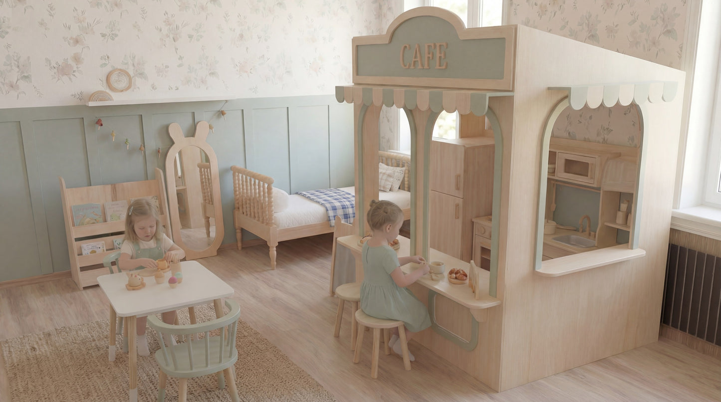 Handcrafted Indoor Role Play Café Playhouse with Furniture | KidsWoodStore®