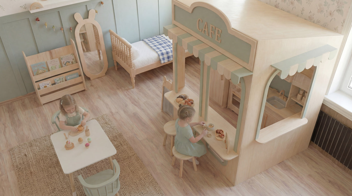 Handcrafted Indoor Role Play Café Playhouse with Furniture | KidsWoodStore®