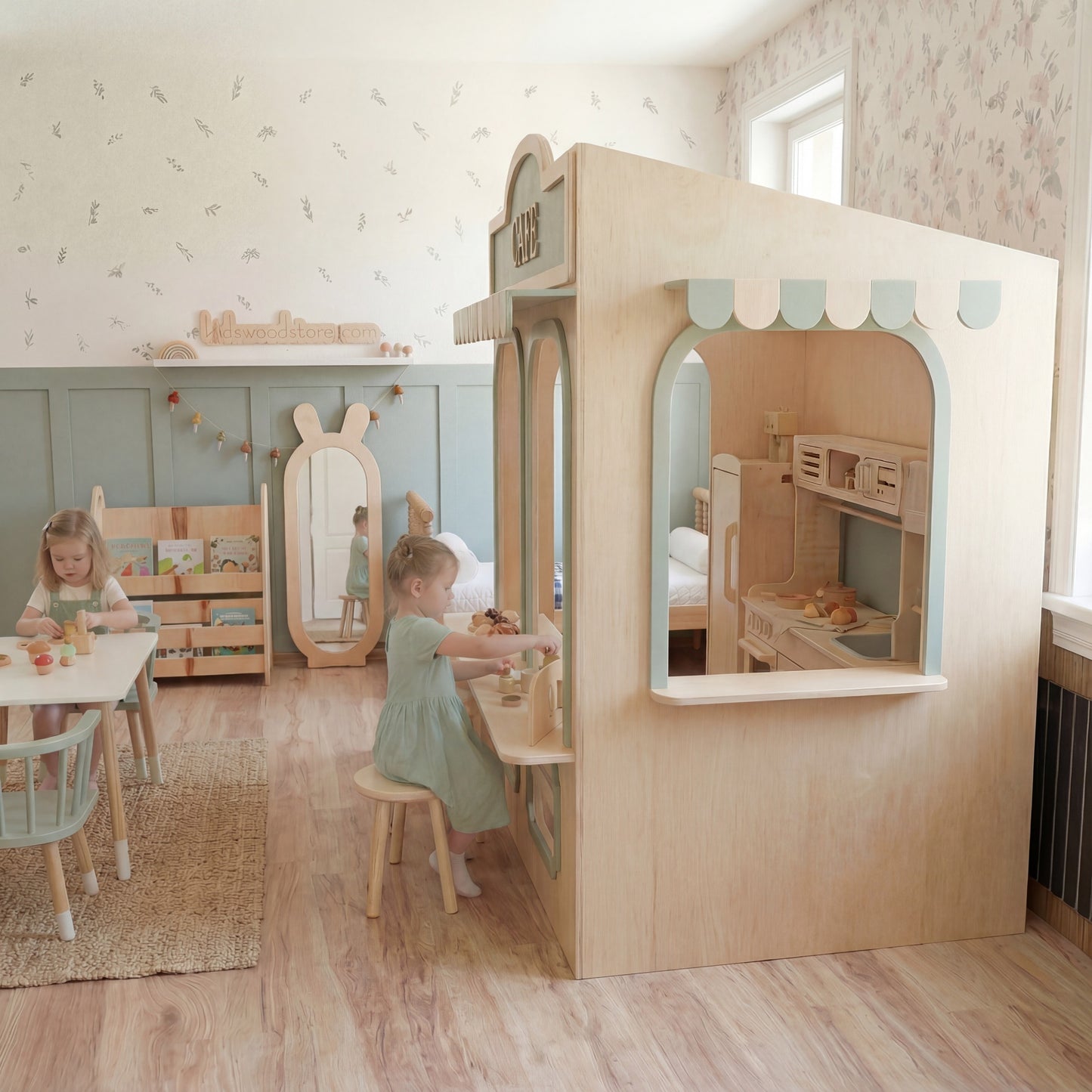 Handcrafted Indoor Role Play Café Playhouse with Furniture | KidsWoodStore®