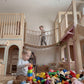 Luxury Indoor Wooden Playhouse Adventure Set Modular Two-Story Kids Play Town with Rope Bridge & Slide