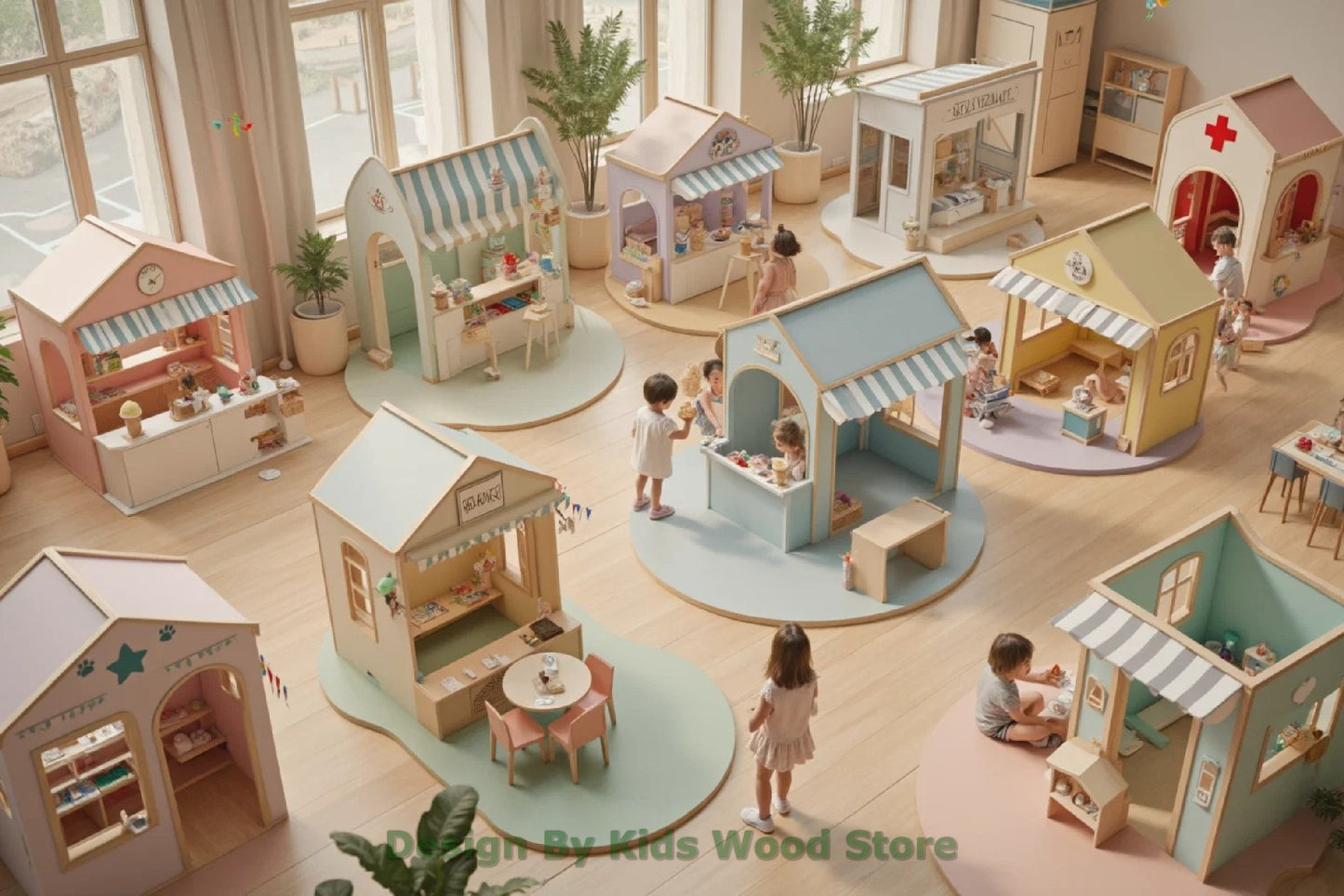 Customizable Educational Indoor and Outdoor Wooden Play Towns for Kids – Imagination-Boosting Designs for Daycares, Play Cafes and Playhouses