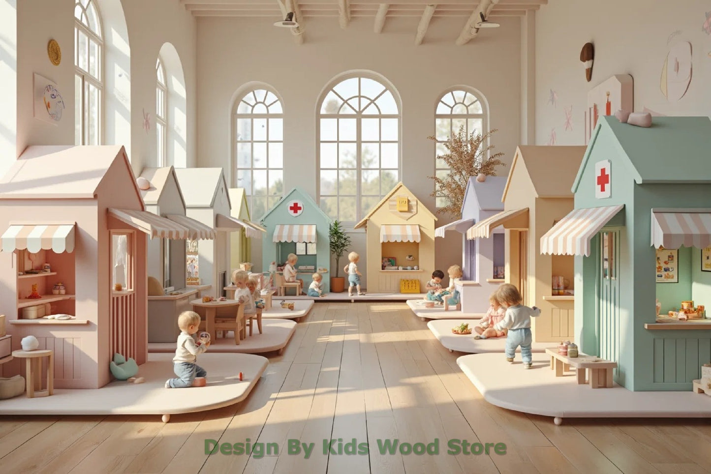 Customizable Educational Indoor and Outdoor Wooden Play Towns for Kids – Imagination-Boosting Designs for Daycares, Play Cafes and Playhouses