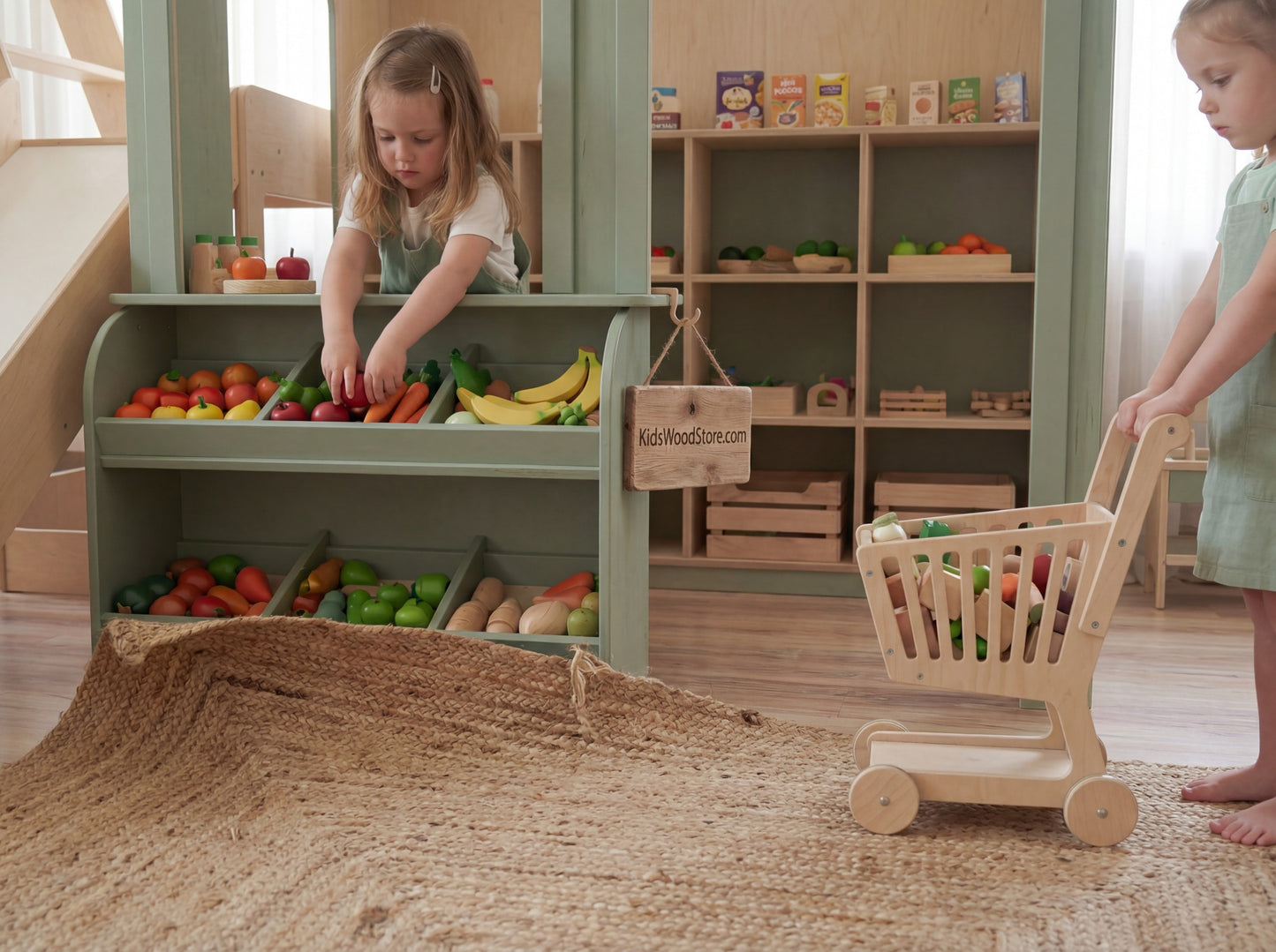 Luxury Wooden Play Town Set – Café & Grocery Store with Two-Story Adventure Structure