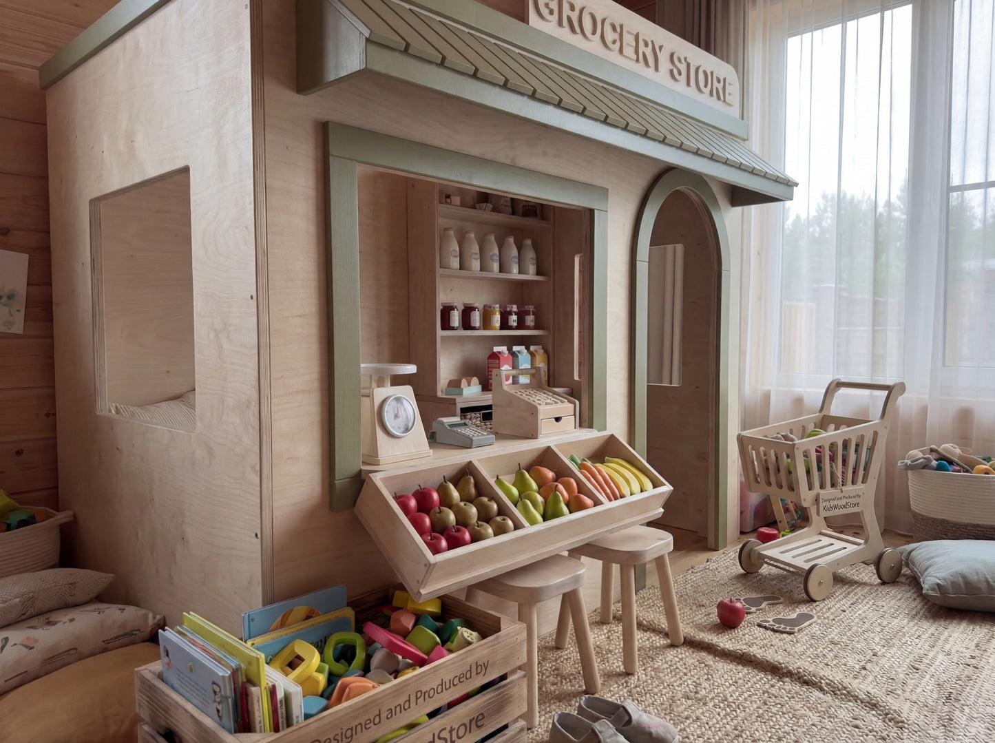 Wooden Kids Pretend Playhouse | Custom Indoor Role Play Grocery Store Playhouse for Home & Commercial Use