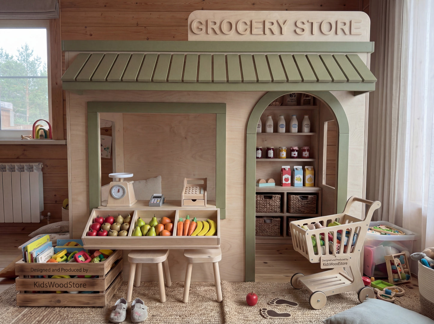 Wooden Kids Pretend Playhouse | Custom Indoor Role Play Grocery Store Playhouse for Home & Commercial Use