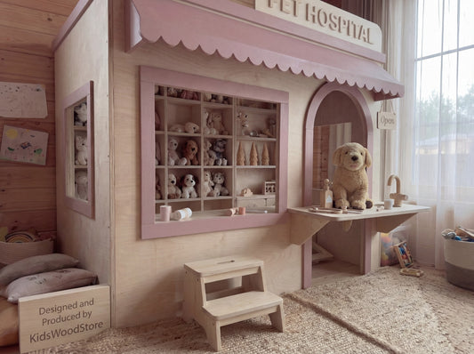 Wooden Kids Pretend Playhouse | Custom Indoor Role Play Pet Hospital Playhouse for Home & Commercial Use