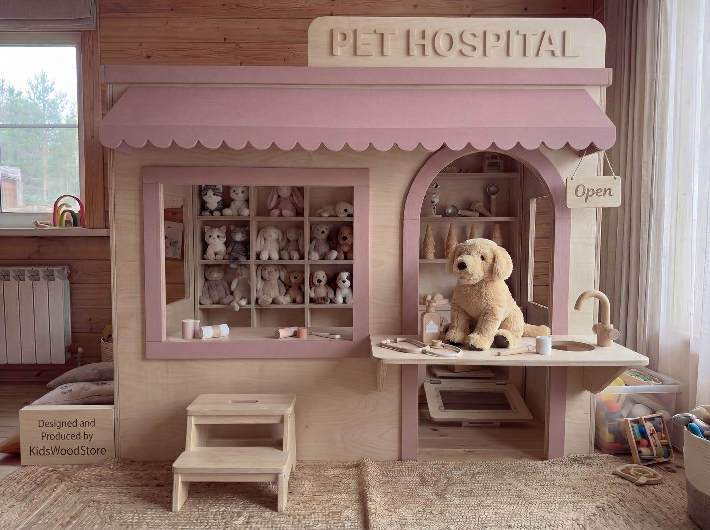 Wooden Kids Pretend Playhouse | Custom Indoor Role Play Pet Hospital Playhouse for Home & Commercial Use