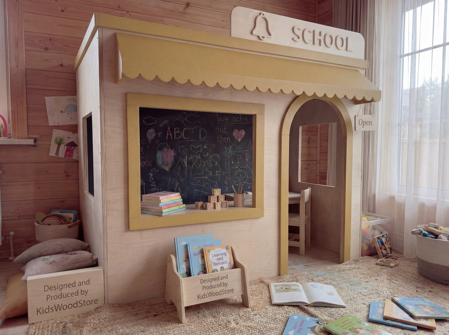 Wooden Kids Pretend Playhouse | Custom Indoor Role Play School Playhouse for Home & Commercial Use