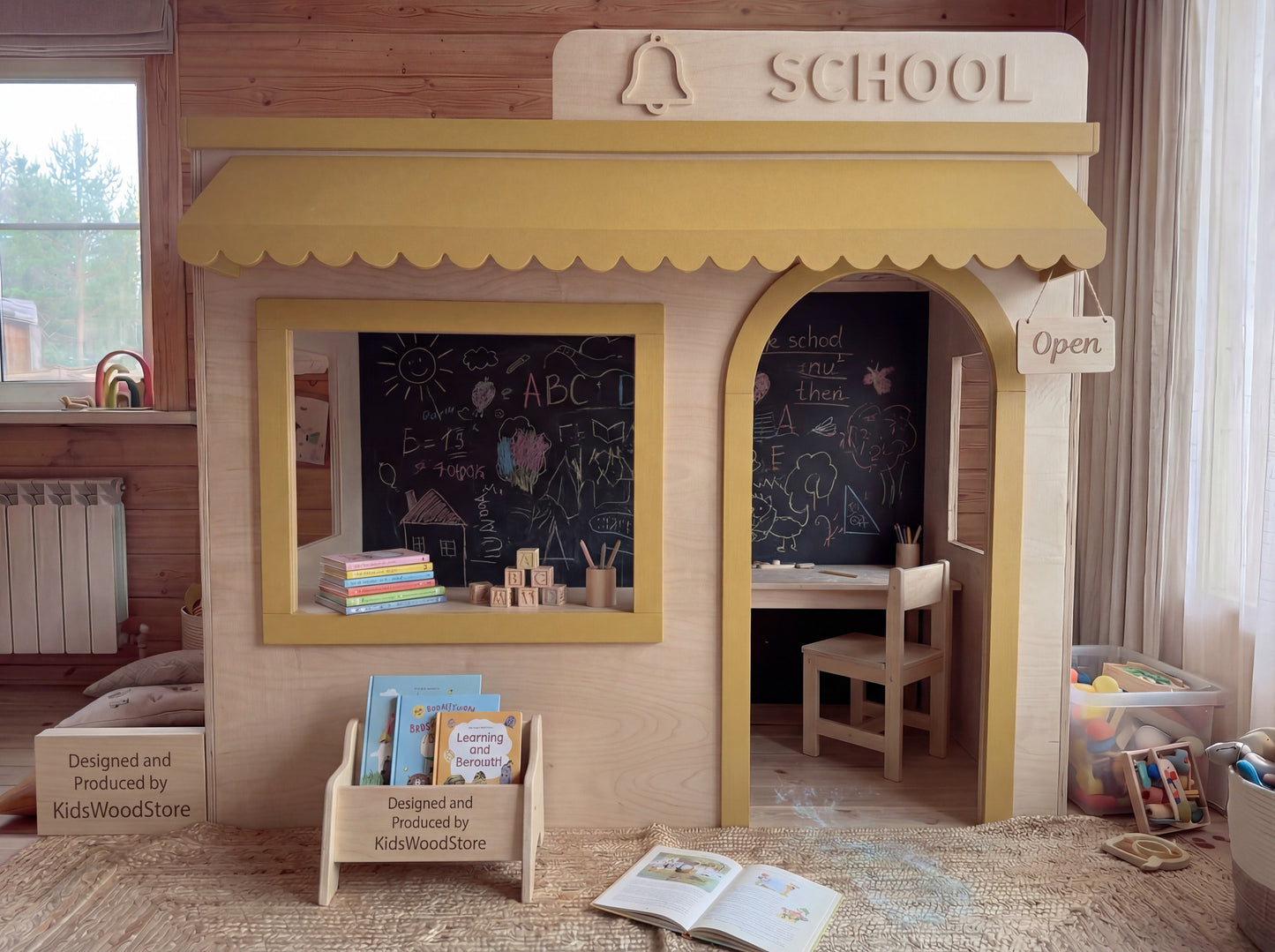 Wooden Kids Pretend Playhouse | Custom Indoor Role Play School Playhouse for Home & Commercial Use