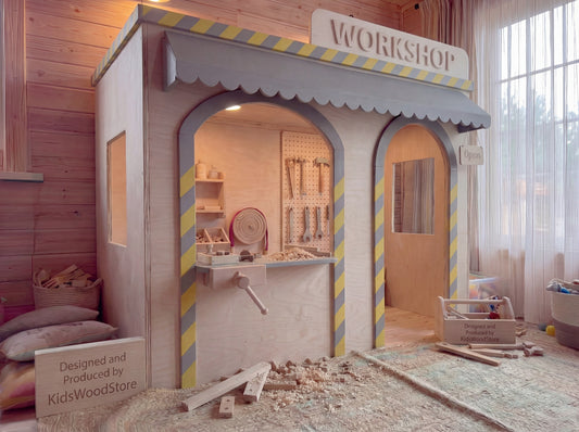 Wooden Kids Pretend Playhouse | Custom Indoor Role Play Workshop Playhouse for Home & Commercial Use