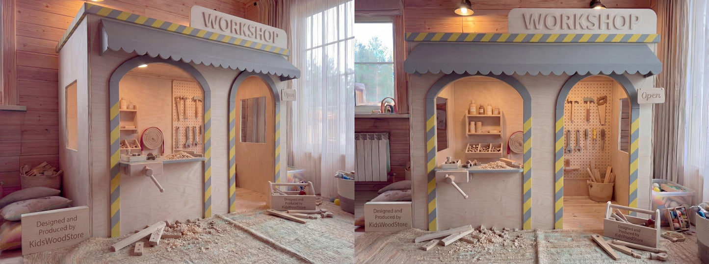 Wooden Kids Pretend Playhouse | Custom Indoor Role Play Workshop Playhouse for Home & Commercial Use