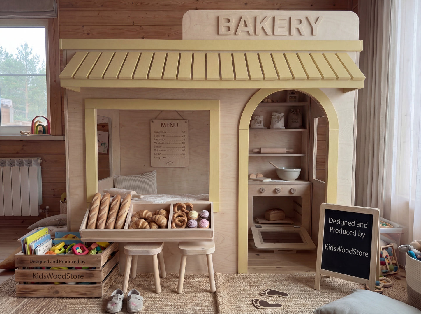 Wooden Kids Pretend Playhouse | Custom Indoor Role Play Bakery Playhouse for Home & Commercial Use