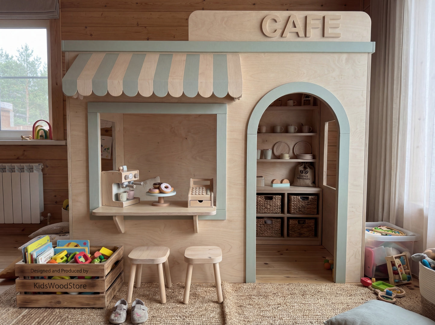 Wooden Kids Pretend Playhouse | Custom Indoor Role Play Café Playhouse for Home & Commercial Use