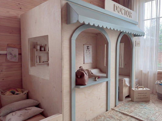 Wooden Kids Pretend Playhouse | Custom Indoor Role Play Doctor Office Playhouse for Home & Commercial Use