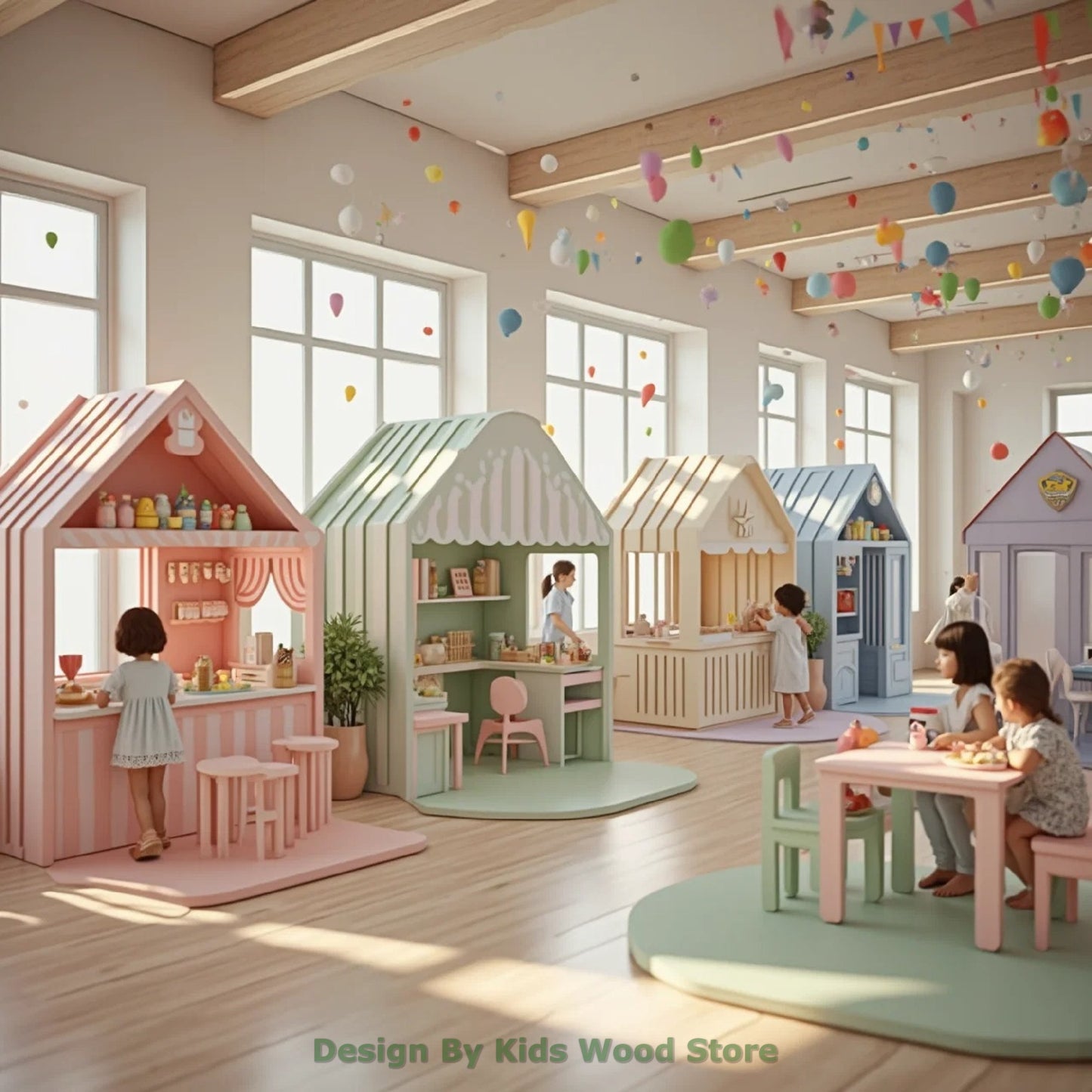 Customizable Educational Indoor and Outdoor Wooden Play Towns for Kids – Imagination-Boosting Designs for Daycares, Play Cafes and Playhouses