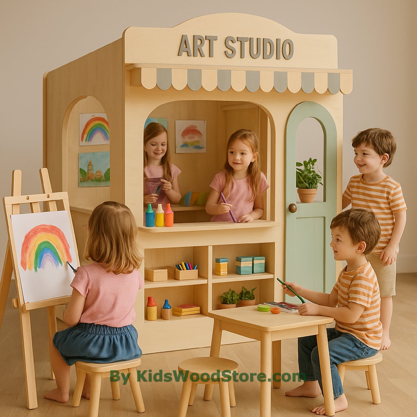 Casa de juegos de madera Art Studio | Casa de juegos creativa para interiores y exteriores