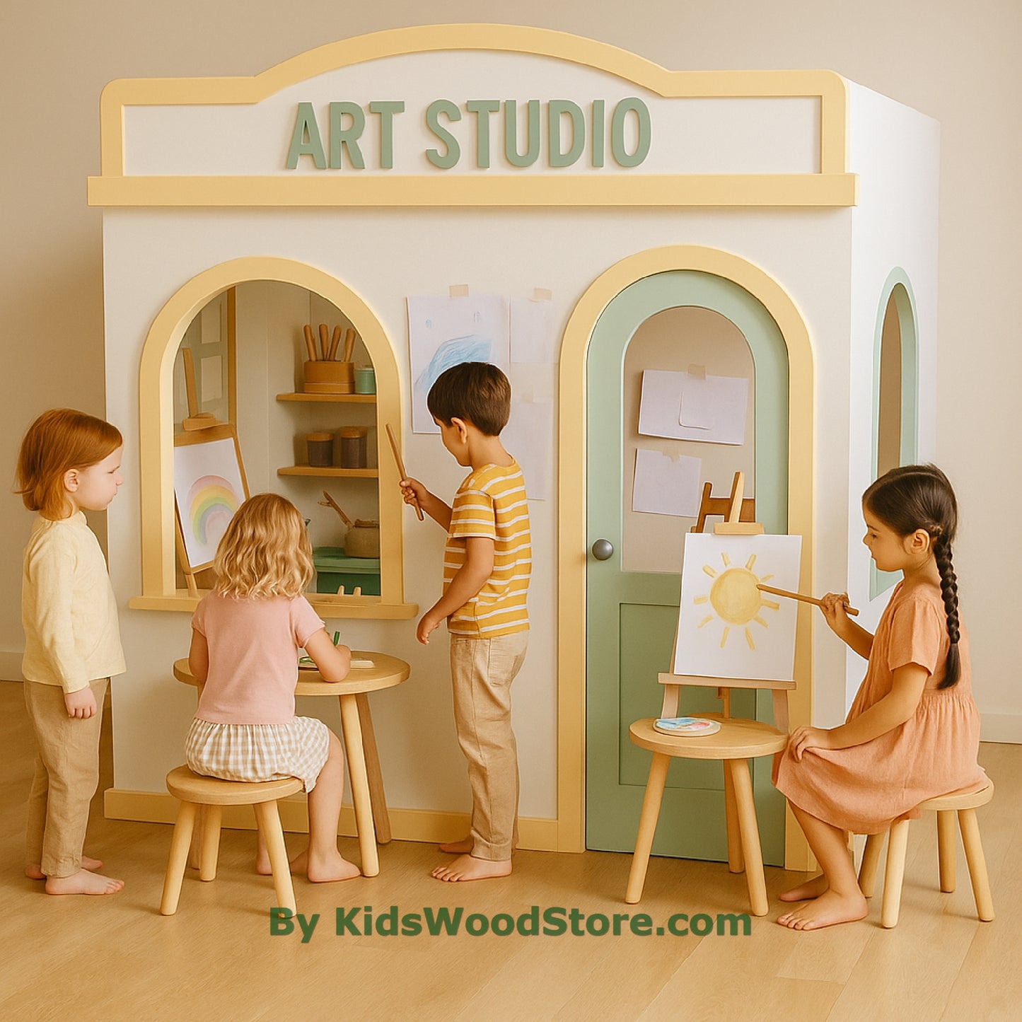 Casa de juegos de madera Art Studio | Casa de juegos creativa para interiores y exteriores