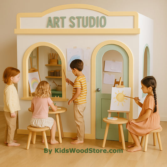 Casa de juegos de madera Art Studio | Casa de juegos creativa para interiores y exteriores