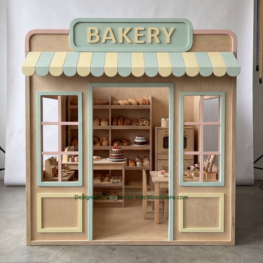 Wooden Bakery Playhouse + Furnitures for Kids | Personalized 20+ Themes | All-Inclusive Turnkey Project