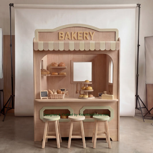 Wooden Bakery Playhouse + Furnitures for Kids | Personalized 25+ Themes | All-Inclusive Turnkey Project