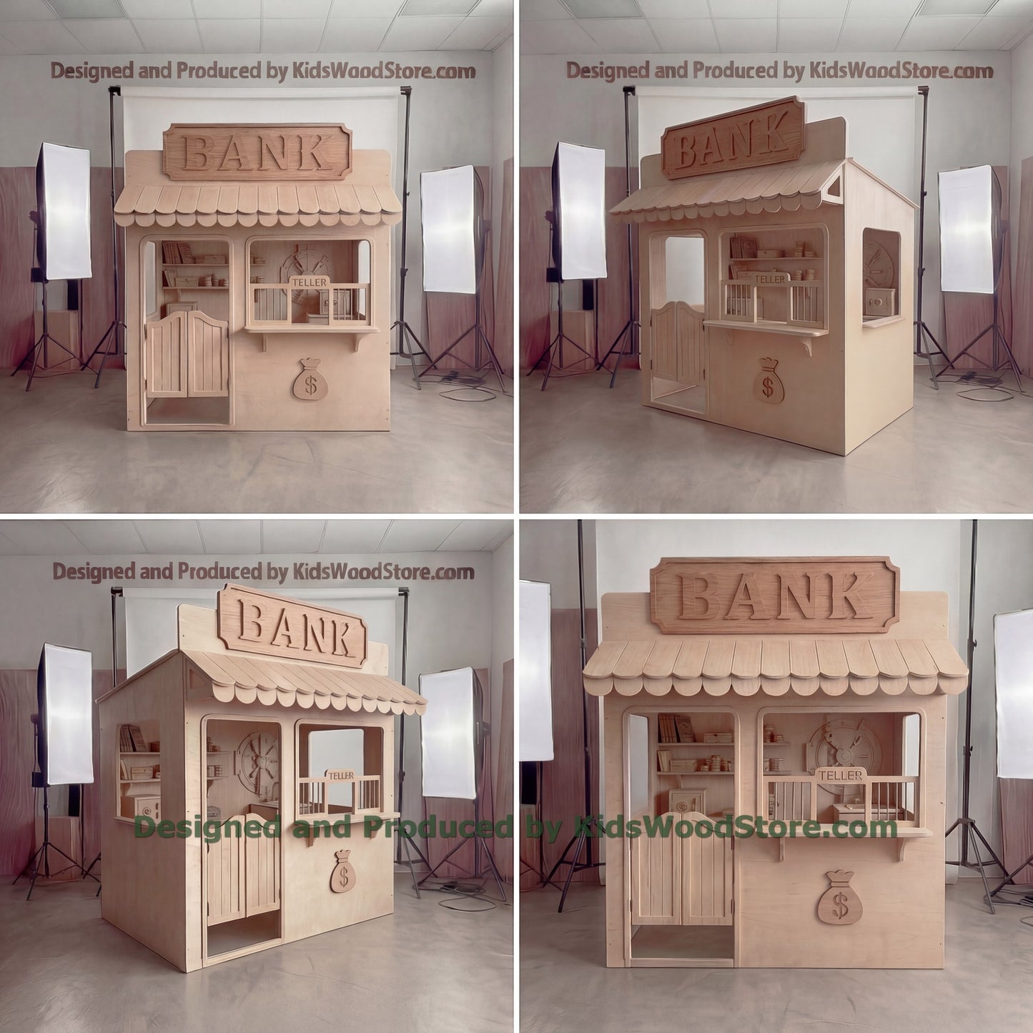 Wooden Bank Playhouse + Furnitures for Kids | Personalized 25+ Themes | All-Inclusive Turnkey Project