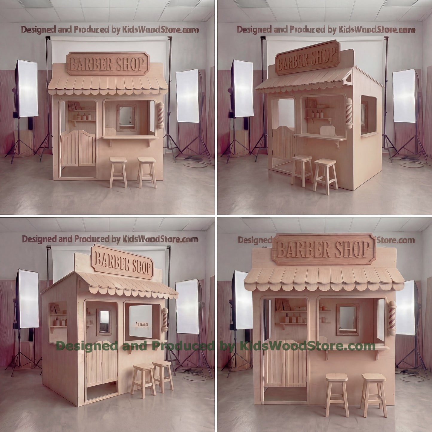 Wooden Barber Playhouse + Furnitures for Kids | Personalized 25+ Themes | All-Inclusive Turnkey Project