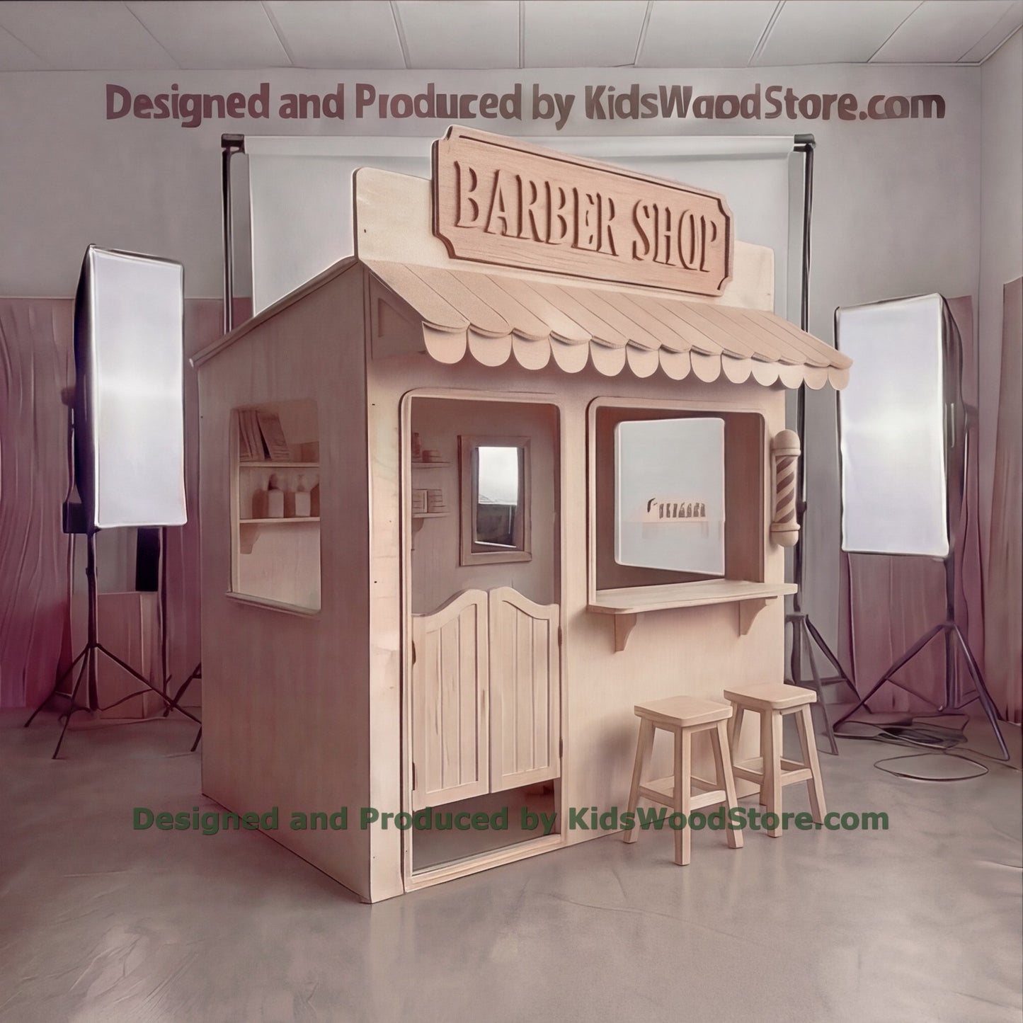 Wooden Barber Playhouse + Furnitures for Kids | Personalized 25+ Themes | All-Inclusive Turnkey Project