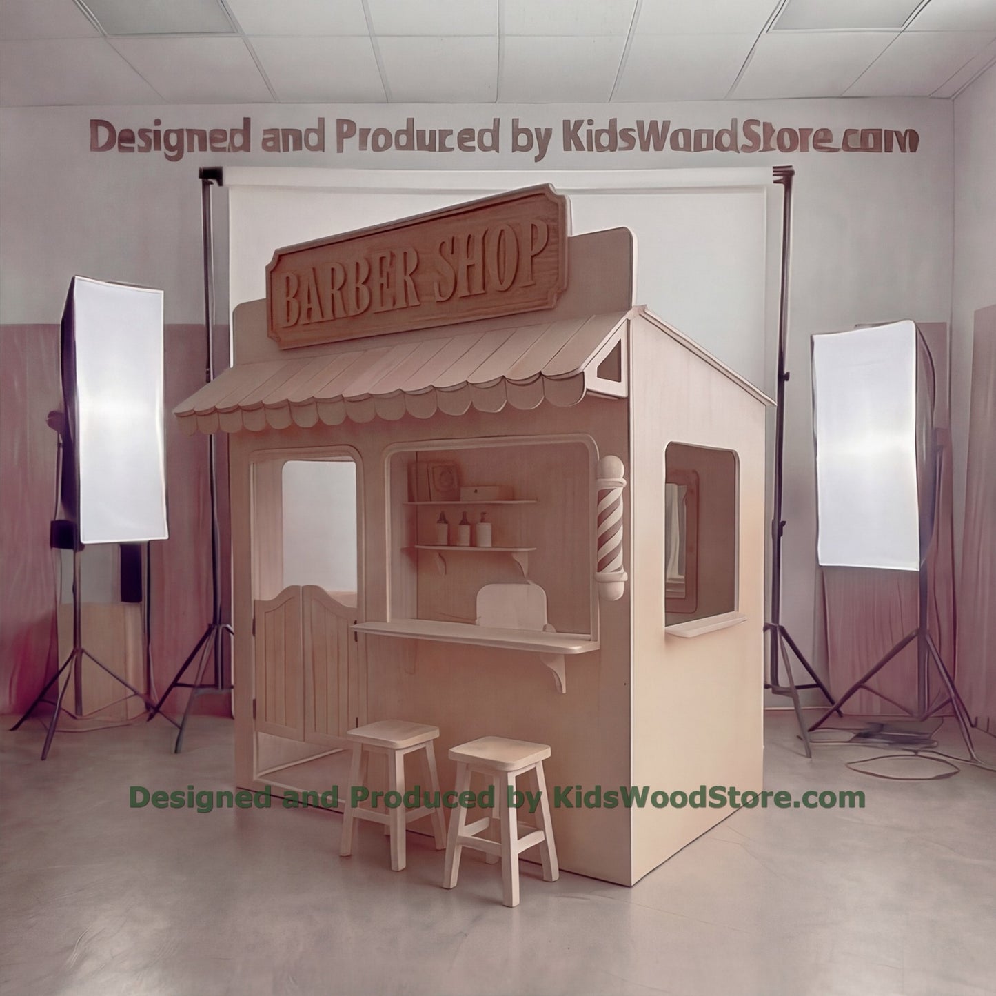 Wooden Barber Playhouse + Furnitures for Kids | Personalized 25+ Themes | All-Inclusive Turnkey Project