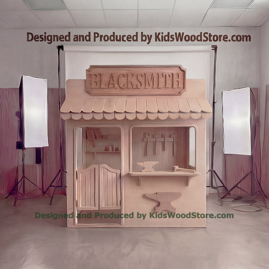 Wooden Blacksmith Playhouse + Furnitures for Kids | Personalized 25+ Themes | All-Inclusive Turnkey Project