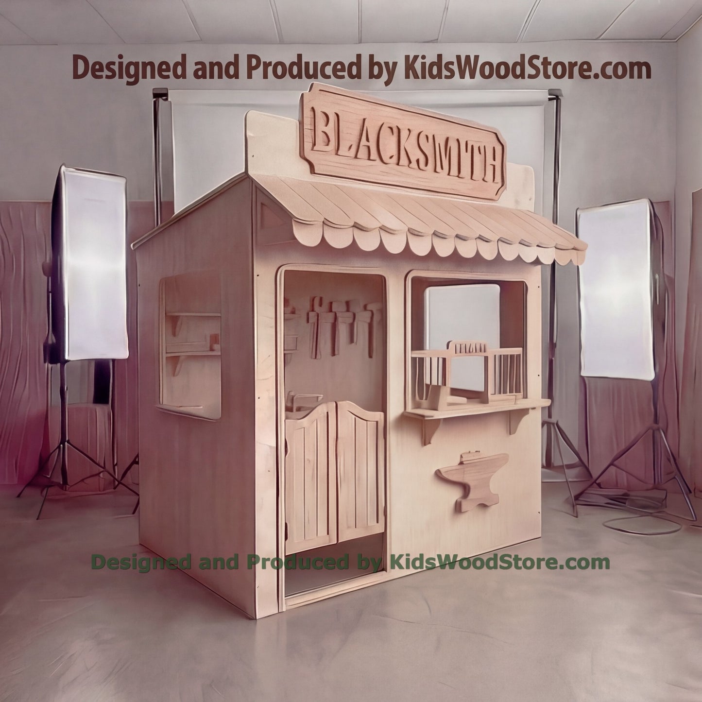Wooden Blacksmith Playhouse + Furnitures for Kids | Personalized 25+ Themes | All-Inclusive Turnkey Project
